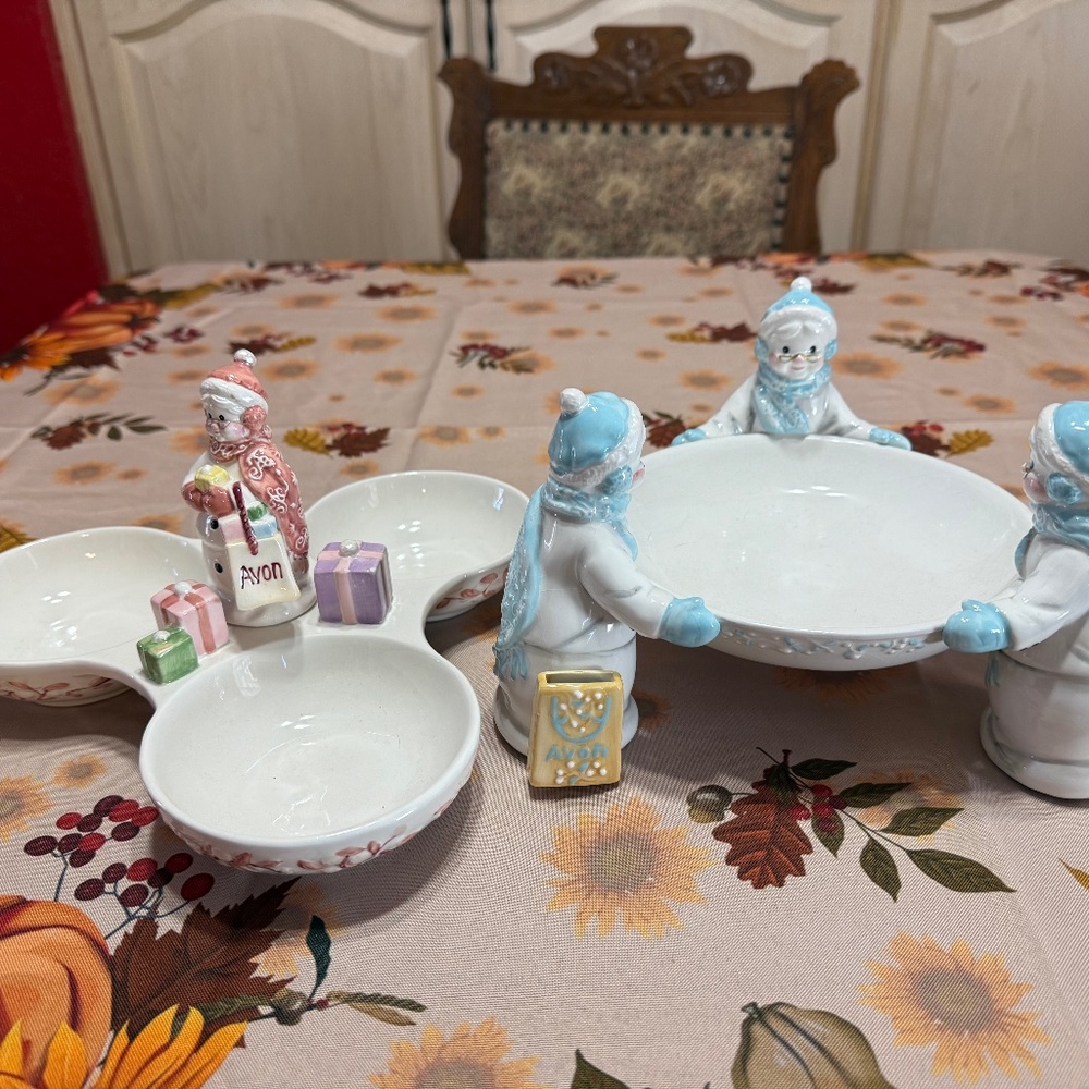 Set of two Avon snow ladies candy dishes ,